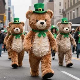 a parade of stuffed animals marching down 5 th ave manhattan on st. patrick's day, 8 k, photo realistic, extremely life like