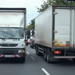 grainy low - res dashcam footage of a truck blocking the street, car dashcam recording,