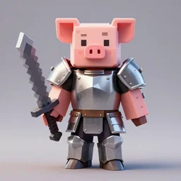 pig from minecraft standing upright wearing iron armor and holding a sword, 3 d render, blender, trending on cgsociety