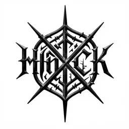 black metal band logo, metal font, unreadable, complex, complicated, intertwined, branching, black and white, grindcore, christophe szpajdel