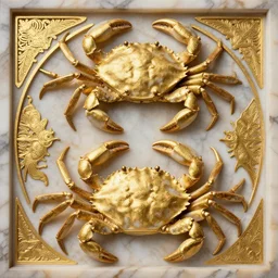 symmetry, intracate marble bas relief sculpture, gold inlay, crabs crabs crabs crabs crabs crabs, highly detailed, octane, 8 k, hdr, alphonse mucha, trending on artstation