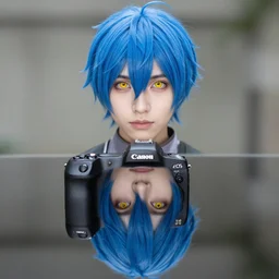 rimuru tempest, young man blue hair yellow eyes, canon eos r 3, f / 1. 4, iso 2 0 0, 1 / 1 6 0 s, 8 k, raw, unedited, symmetrical balance, in - frame