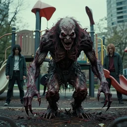 hyperrealistic found footage of creepy berserk monster entity creature designed by kentaro miura, junji ito, gantz, hideo kojima, wayne barlowe, creeping in ominous toronto playground, scp historical archives. david lynchian atmosphere. deep aesthetics of weirdcore