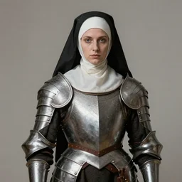 a nun wearing a medieval armor. intricate detail armor. nun clothes. art by martin ansin, martin ansin artwork. portrait.