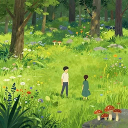 grass field wildflowers trees rock floor mushrooms game background median photoshop filter cutout vector behance hd by jesper ejsing, by rhads, makoto shinkai and lois van baarle, ilya kuvshinov, rossdraws, illustration, art by ilya kuvshinov and gustav klimt