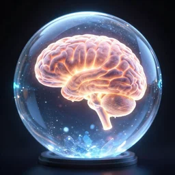crystal sphere glowing from the inside, inside the sphere is the brain, volumetric lighting, highly detailed, artstation, 8 k