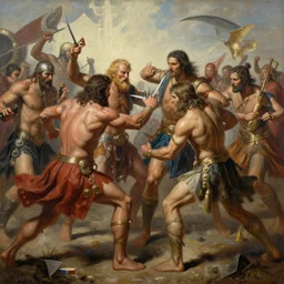 a hyper realistic painting of every god having an all out duel, it is the end of all time and no one will survive