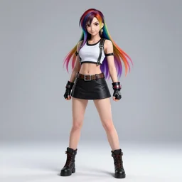 full body photograph of tifa lockhart with rainbow hair
