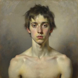 oil portrait painting of androgynous person by gaston bussiere