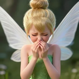 Tinkerbell sneezing, hyper realism, macro shot
