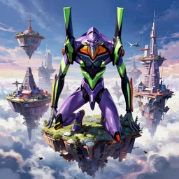 mega structure built on flying islands, stunning artwork in the style of neon genesis evangelion