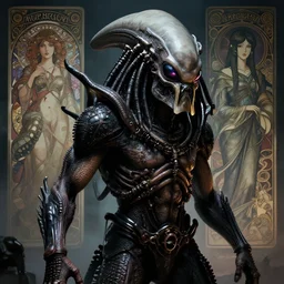 the predator movie, dark fantasy, scifi, volumetric lights, intricate, intense detail, digital painting, artstation, concept art, smooth, sharp focus, cinematic, illustration, alien, style of h. r. giger, greg rutkowski, alphonse mucha, kentaro miura, 4 k