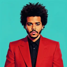 a portrait of The Weeknd with a red suit, pop art, beautiful digital pop art, trending pop, 4k, hd, artstation