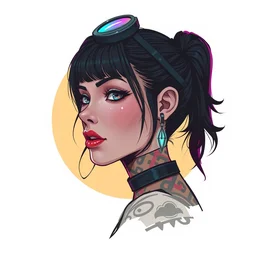 face icon stylized minimalist cyberpunk tattooed barmaid, loftis, cory behance hd by jesper ejsing, by rhads, makoto shinkai and lois van baarle, ilya kuvshinov, rossdraws global illumination