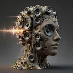 a highly detailed landscape of recursive speakers forming a 3 d head. speaker head. polyphonic ecstacy. frequency waves. ornate, hyperrealistic, octane render, chiaroscuro, inspired by greg rutkowski, android jones, beeple, rhads, shaun tan, frostbite 3 rendered