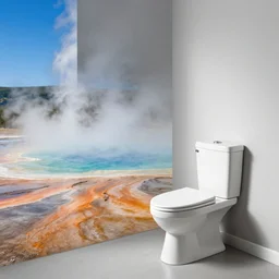 photo of studio apartment, toilet in the style of grand prismatic springs