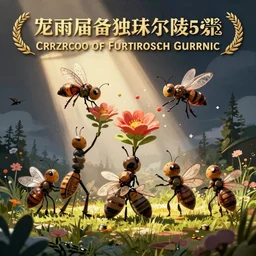 cartoon illustration of insects working out and lifting flowers