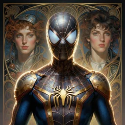 symmetry!! portrait of spiderman, sci - fi, tech wear, glowing lights!! intricate, elegant, highly detailed, digital painting, artstation, concept art, smooth, sharp focus, illustration, art by artgerm and greg rutkowski and alphonse mucha
