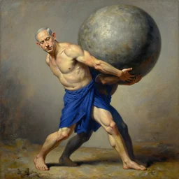 a painting of benjamin netanyahu as sisyphus, carrying boulder, by franz stuck