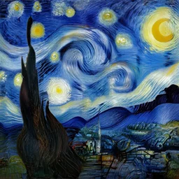 starry night in the style of Leonardo DaVinci