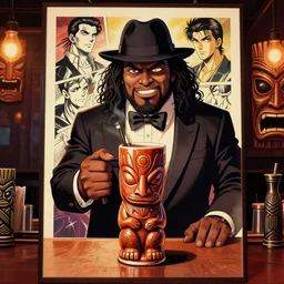 the notorious b. i. g. as a trader vic's tiki mug at a tiki bar, shaded lighting poster by magali villeneuve, artgerm, jeremy lipkin and michael garmash, rob rey and kentaro miura style, trending on art station