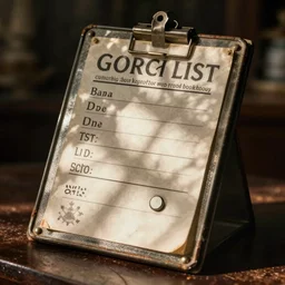 photo of an antique metal grocery list