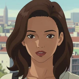 a beautiful woman with a hime haircut, dark brown hair and tan skin, dark brown eyes, city landscape, 4k, anime key visual, lois van baarle, ilya kuvshinov, rossdraws, artstation