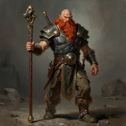 Bald Angry Dwarven Monk with a red beard, muscular, holding a stick, Ivan Aivakovsky, Boris Vallejo, epic fantasy character art, D&D Concept Art, full length, Realistic, Regal, Refined, Detailed Digital Art, Oil Paining, Exquisite detail, post-processing, masterpiece, Cinematic Lighting, Unreal Engine, 8k, HD