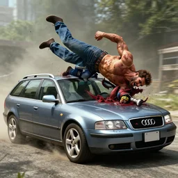 mortal kombat 1 1 gameplay footage of a denim audi a 4 b 6 avant ( 2 0 0 2 ) performing a fatality by running the enemy over gruesomely