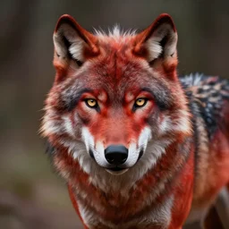 zoomorphic a red face wolf, digital painting, ultra sharp