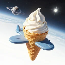 spaceship shaped like an ice cream cone flying through space