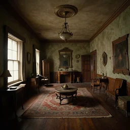 distorted perspective extremely detailed movie still of a distorted old room by denis villenueve, ultra wide angle, trippy, wavy, 4 d