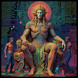 benevolent deity by jeffrey smith and wlop and gustave dore, featuring bright colors, circuitry, code, binary, cryptonomicon, dmt entity, ambient occlusion, 3 d concept render, scientifically accurate, artstation, intricate, beautiful, look at that detail!