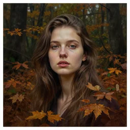 stylized portrait of an artistic pose, composition, young lady sorrounded by fall nature, dense forest, moody cinematic colors one single head, realistic shaded, fine details, realistic shaded lighting poster by ilya kuvshinov, magali villeneuve, artgerm, jeremy lipkin and michael garmash and rob rey