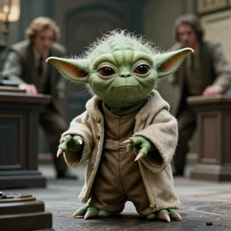 film still of yoda robbing robbing robbing a bank, highly detailed photo, full shot, depth of field