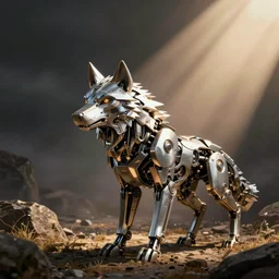 artistic mechanical wolf logo robotic droid ai