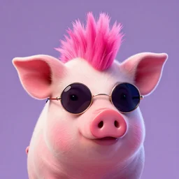 A pig, pink mohawk hairstyle, round hippie sunglasses, synthwave style, artstation