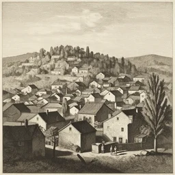 aquatint of a village