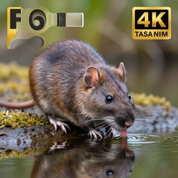 close up photo of an australian swamp rat, drinking water from a lake in tasmania, bokeh, 4 0 0 mm lens, 4 k award winning nature photography