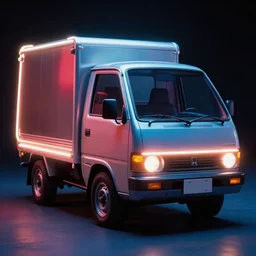 designed by giorgetto giugiaro stylized poser of a single 1 9 8 8 honda kei truck, thick neon lights, ektachrome photograph, volumetric lighting, f 8 aperture, cinematic eastman 5 3 8 4 film