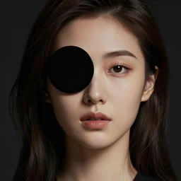 portrait of a girl with a black circle over the left eye