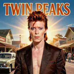 twin peaks poster art, portrait of david bowie arriving in small town, by michael whelan, rossetti bouguereau, artgerm, retro, nostalgic, old fashioned