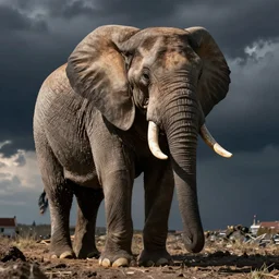 an elephant with the chernobyl elephants foot. photograph.