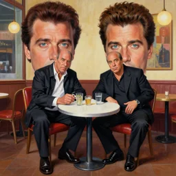 by david lynch, painting pulp fiction movie highly detailed full - body samuel l jackson and john travolta posing in cafe, perfect symmetrical eyes, by eddie mendoza and tyler edlin, 8 k resolution, digital art, hyper realistic