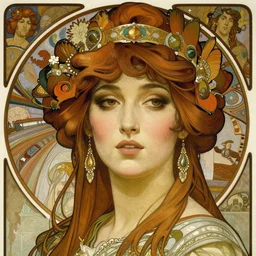 realistic detailed face portrait of Mata Hari as Cleopatra by Alphonse Mucha, Ayami Kojima, Yoshitaka Amano, Charlie Bowater, Karol Bak, Greg Hildebrandt, Jean Delville, and Mark Brooks, Art Nouveau, Pre-Raphaelite, Neo-Gothic, gothic, Art Nouveau, intricate fine details, exquisite, rich deep moody colors, beautiful detailed background