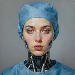 portrait of a cyberpunk surgeon ( persian woman ) with cybernetic implants ( futuristic cyborg ), detailed realism face in painting, detailed beautiful portrait, oil painting masterpiece, cyberpunk art, 8 k resolution, smooth, sharp focus, trending on artstation, by rembrandt