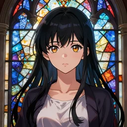 anime girl portrait stylized anime artstation trending 4 k church stained glass painting mosaic strong colors highly detailed digital painting smooth sharp lines