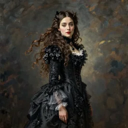 A beautiful victorian woman, gothic dress, flowing hair, oil painting, portrait, dramatic lighting, masterpiece, painted by Caspar David Friedrich