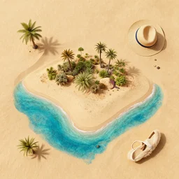 flat lay, knolling of the parts of a desert island.