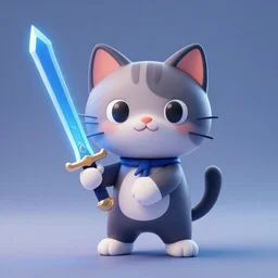 Cat holding a glowing blue sword , 3d render , octane render , 4k